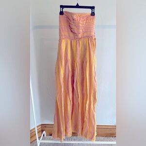 NWT Free People XS Stripe Me Up strapless dress I. Yellow combo